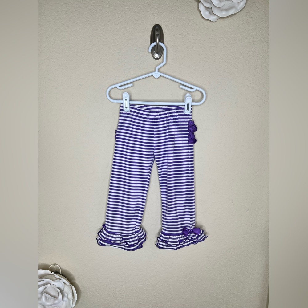 NTM RuffleButts Purple Ruffle Outfit Set 3T Striped Ruffle Pant Boutique Toddler - Picture 4 of 15